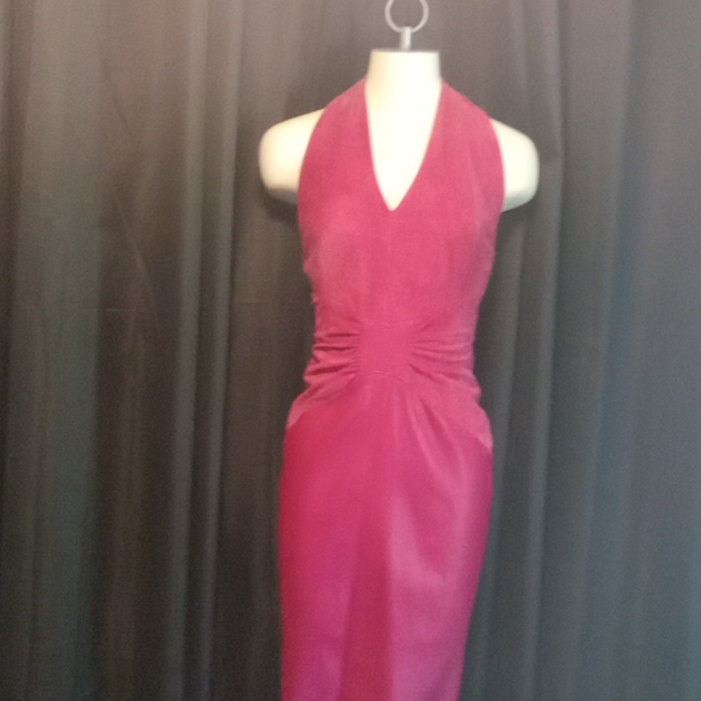 VINTAGE 80's Magenta Leather /Suede Dress - Picture 2 of 13